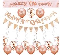 Set di Addobbi per Festa di Compleanno 40 Anni - Confezione da 19 pezzi con Palloncini, Striscione di Buon Compleanno e altri accessori per Festa - Design in Oro Rosa per Uomo e Donna