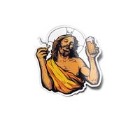 Set di adesivi adesivi in vinile, motivo: Gesù, umorismo, sigaretta e beve birra, divertente religione, resistente all'acqua e UV, decorazione religiosa, per computer e bottiglia e auto, decorazione