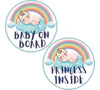 Set di adesivi Baby on Board, confezione da 2 adesivi arcobaleno pastello per auto con scritta "Baby on Board" + "Princess Inside", cartelli di sicurezza in vinile per finestrini auto, paraurti
