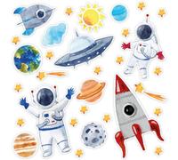 Set di adesivi con 31 adesivi dello spazio | Foglio DIN A4 | Sole, Luna e Stelle | con razzo, astronauti e pianeti | per telefono, compleanno dei bambini | kfz667