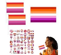 Set di adesivi e bandiere lesbiche - Bandiere arcobaleno per feste, supporto per la comunità LGBTQ+ - Adesivi e bandiere di alta qualità, 50 adesivi e 3 bandiere - Feste e decorazioni