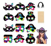 Set di adesivi fai da te per bambini, per la produzione di carte di graffio arcobaleno, maschera antigraffio per Halloween Carnevale (12)