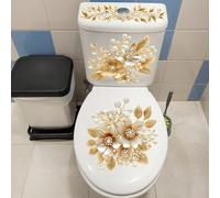 Set di adesivi floreali dorati per il bagno, include elementi di perle e cristalli, decalcomanie in vinile autoadesive, design floreale elegante, adatto per il serbatoio, il coperchio e il corpo del w