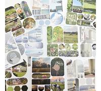Set di adesivi per journaling di scrapbook, 80 pezzi, paesaggio, tema, scrapbook, adesivi washi, accessori per scrapbooking, junk journal, planner, diario, quaderno, dipinto, cornice per foto (il