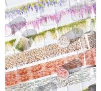 Set di adesivi per scrapbooking, 6 rotoli di fiori, da parete in PET Washi Tape Aesthetic Stickers,Decorative for Bullet Journal Accessori,Journaling,Photo Album,Notebook,DIY Crafts(Wall and Flowers)