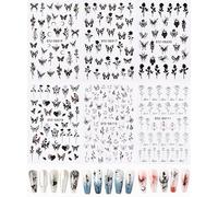 Set di adesivi per unghie, 6 fogli di adesivi per unghie per adulti 3D autoadesivi Farfalla Linea di fiori Adesivi per unghie Animali Piante Arte Adesivi per unghie Set per unghie per bambini