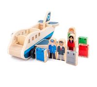 Set di aerei passeggeri in legno, aereo giocattolo con 4 figure da gioco e 4 valigie per bambini, giocattoli in legno classici perfetti per il gioco di ruolo e lo sviluppo delle competenze, aereo