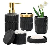 Set di aessori per Il Bagno, Set di 5 Dispenser di lozione in Vetro, Include Dispenser di Sapone, portasapone, portaspazzolino, bihiere e Barattolo, Elegante e Moderno Arredamento per Il Bagno