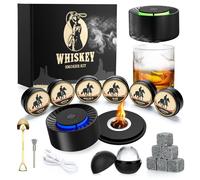 Set di affumicatori elettrici per whisky - 6 trucioli di legno, 6 pietre per whisky, forma di palla di ghiaccio, set di affumicatori ricaricabili, kit per cocktail smoker per bourbon, regalo per papà