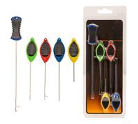 Set di aghi per esche da pesca alla carpa, 5 pezzi, in acciaio al carbonio, filettatura di precisione, multicolore, antiscivolo, ergonomiche, diverse lunghezze, per boilies, mais, esche per carne