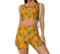 Set di allenamento per donne con canottiera a vita alta e pantaloncini a vita alta da donna in 2 pezzi, Stile-1, L