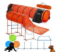 Set di allenamento per l'agilità del cane con tunnel, ostacolo per saltare e pali per tessere, kit portatile per esercizi all'aperto per animali domestici