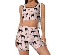 Set di allenamento per le donne a ferro di cavallo e ferro di cavallo, pantaloncini a vita alta, pantaloncini da yoga, Stile-1, L