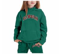 Set di allenamento per ragazze 2 pezzi abiti autunno con cappuccio Hawaii tuta set bambini attivo con cappuccio comodo tuta felpa a maniche lunghe tuta set accogliente, Verde scuro, 12-2 Years