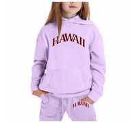 Set di allenamento per ragazze 2 pezzi abiti autunno con cappuccio Hawaii tuta set bambini attivo con cappuccio comodo tuta felpa a maniche lunghe tuta set accogliente, Viola, 2-3 Years