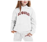 Set di allenamento per ragazze 2 pezzi abiti autunno con cappuccio Hawaii tuta set bambini attivo con cappuccio comodo tuta felpa a maniche lunghe tuta set accogliente, bianco, 7-8 Years