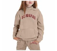 Set di allenamento per ragazze 2 pezzi abiti autunno con cappuccio Hawaii tuta set bambini attivo con cappuccio comodo tuta felpa a maniche lunghe tuta set accogliente, cachi, 5-6 Years