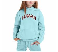 Set di allenamento per ragazze 2 pezzi abiti autunno con cappuccio Hawaii tuta set bambini attivo con cappuccio comodo tuta felpa a maniche lunghe tuta set accogliente, blu cielo, 12-2 Years