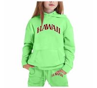Set di allenamento per ragazze 2 pezzi abiti autunno con cappuccio Hawaii tuta set bambini attivo con cappuccio comodo tuta felpa a maniche lunghe tuta set accogliente, Verde, 3-4 Years