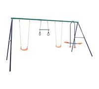 Set di altalena con anelli da ginnastica, 4 sedili, struttura in acciaio, attrezzatura da gioco per bambini, resistente alle intemperie, 380 x 156 x 180 cm, portata fino a 225 kg, con ancoraggio a