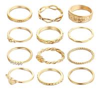 Set di anelli, 12 pezzi, 3 misure, anelli per nocche in oro per donna con strass, anelli economici impermeabili, anelli vintage alla moda per donna, anelli per nocche per donna, anelli per nocche, ane