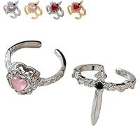 Set di anelli a forma di cuore con spada regolabile, stile gotico, con strass, gioielli ad incastro, regalo romantico per lei/lui