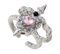 Set di anelli a forma di cuore con spada, stile vintage, regolabile, con croce e cuore, stile minimalista, per lei, regalo romantico, Metallo, Non pietra preziosa