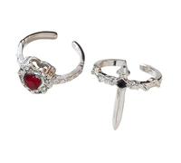 Set di anelli a forma di cuore con spada, stile vintage, regolabile, con croce e cuore, stile minimalista, per lei, regalo romantico, Metallo, Non pietra preziosa