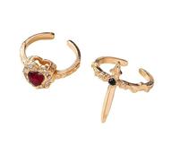 Set di anelli a forma di cuore con spada, stile vintage, regolabile, con croce e cuore, stile minimalista, per lei, regalo romantico, Metallo, Non pietra preziosa