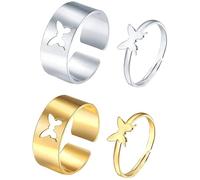 Set di anelli a forma di farfalla, in metallo, stile retrò, geometrico, con apertura regolabile, per ragazze adolescenti