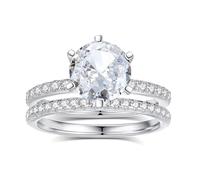 Set di anelli alla moda, da donna, classici, in moissanite 2 carati, in oro bianco/platino 950, S 1/2, Platino 950, Moissanite