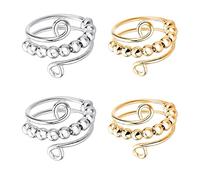 Set di anelli antistress, anelli fidget regolabili con perline per donne e uomini, anelli spinner in argento e oro contro l'ansia e il nervosismo, regalo di gioielli calmanti di agopressione (4 pezzi)
