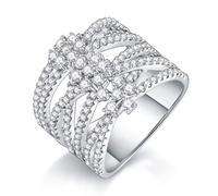 Set di anelli da donna, anelli da donna, larghezza 15 mm, con croce a X e fiore, moissanite 0,63 ct, argento bianco 18 carati, misura 50 (15,9)