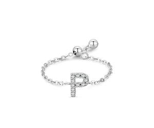Set di anelli da donna, anelli dell'amicizia, lettera P, argento con taglio rotondo, diamante 9 K, misura 53 (16,9)
