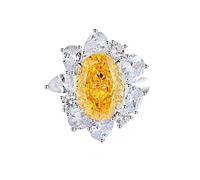 Set di anelli da donna, anello da donna con dito indice di girasole, anello in moissanite con 10 x 14 mm, rettangolare citrino, argento bianco 14 carati, misura 49 (15,6)