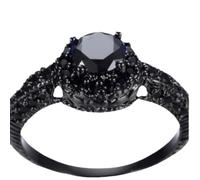 Set di anelli da donna in stile unico, taglio rotondo, con pietre nere, fascia per le dita, accessorio alla moda accattivante per lo styling quotidiano e le occasioni serali