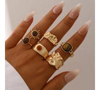 Set di anelli da donna stile vintage old money con gemme finte, 9/7/6/4 pezzi, adatto per uso quotidiano, appuntamenti, vacanze, feste, festività, layering Tagli UnicaLega di zinco