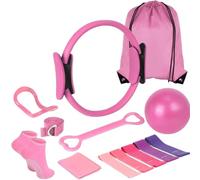 Set di anelli da pilates, set da 13 pezzi, accessori per l'allenamento di donne, palla da pilates, cintura di dilatazione, Magic Circle, anello da yoga, palestra, zaino, fascia di resistenza (rosa)