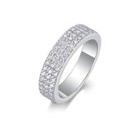 Set di anelli dell'amicizia, anelli da donna, 5,2 mm, con moissanite 0,81 ct, in argento bianco 14 carati, misura 45 (14,3)