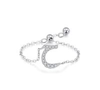 Set di anelli dell'amicizia, anello da donna, catena regolabile con design alfabeto arabo e moissanite rotondo, oro bianco, platino, misura 50 (15,9)