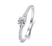 Set di anelli dell'amicizia da donna, delicati 4 artigli, forma rotonda con diamante da 0,28 carati, in oro bianco, 45 (14.3), Oro bianco 14 carati (585), Diamante creato