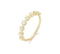 Set di anelli dell'amicizia da donna, mezza eternità, con taglio rotondo, moissanite oro giallo, Oro giallo 14 carati, Moissanite