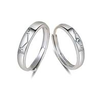 Set di anelli di coppia personalizzati, anelli di fidanzamento regolabili per coppie 925 alci cavi in argento sterling a forma di zirconia cubica