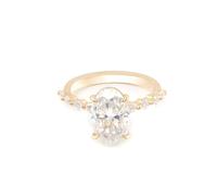 Set di anelli di fidanzamento, da donna, con moissanite ovale, in oro bianco 1/2/3 carati, 50 (15,9), Moissanite