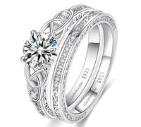 Set di anelli di fidanzamento da donna con nodo celtico vintage, in argento Sterling 925/placcato oro 14 carati, impilabili, con zirconia cubica AAAAA, set da sposa da donna, larghezza 1,8 mm, misura