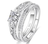 Set di anelli di fidanzamento da donna con nodo celtico vintage, in argento Sterling 925/placcato oro 14 carati, impilabili, con zirconia cubica AAAAA, set da sposa da donna, larghezza 1,8 mm, misura