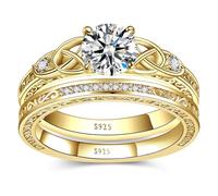 Set di anelli di fidanzamento da donna con nodo celtico vintage, in argento Sterling 925/placcato oro 14 carati, impilabili, con zirconia cubica AAAAA, set da sposa da donna, larghezza 1,8 mm, misura