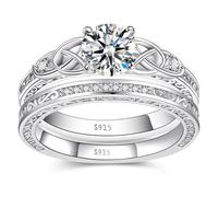 Set di anelli di fidanzamento da donna con nodo celtico vintage, in argento Sterling 925/placcato oro 14 carati, impilabili, con zirconia cubica AAAAA, set da sposa da donna, larghezza 1,8 mm, misura