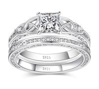 Set di anelli di fidanzamento da donna con nodo celtico vintage, in argento Sterling 925/placcato oro 14 carati, impilabili, con zirconia cubica AAAAA, set da sposa da donna, larghezza 1,8 mm, misura