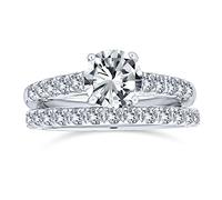 Set di anelli di fidanzamento e matrimonio con zirconi cubici rotondi e taglio principessa da 1CT, montatura a cattedrale, fascia sottile eternity con pavé, AAA CZ, in argento sterling .925.
